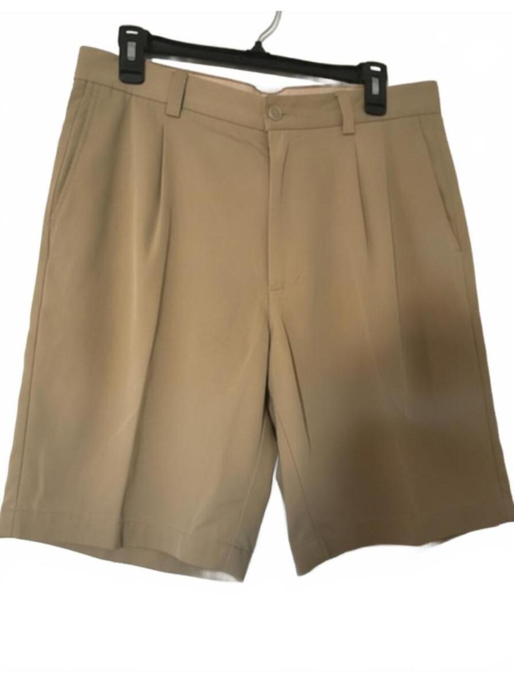 Tommy Bahama Men’s Silk Blend Pleated Bermuda Shorts Tan 34